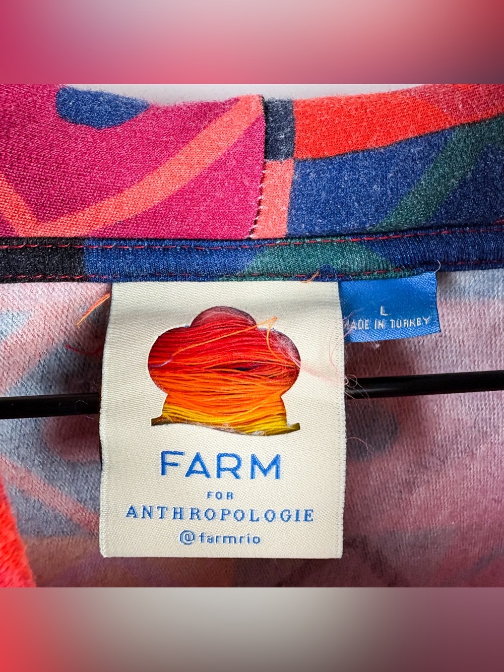 Farm Rio Terry Long Sleeve Hoodie Sweatshirt Geo Rainbow Large Geometric Boho - Picture 4 of 7